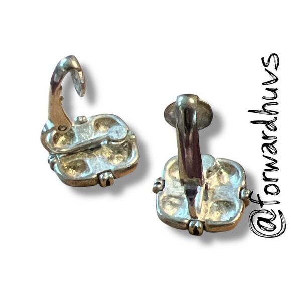 Square Silver Tine Clip On Earrings with Raised Cross Pattern - Picture 5 of 9